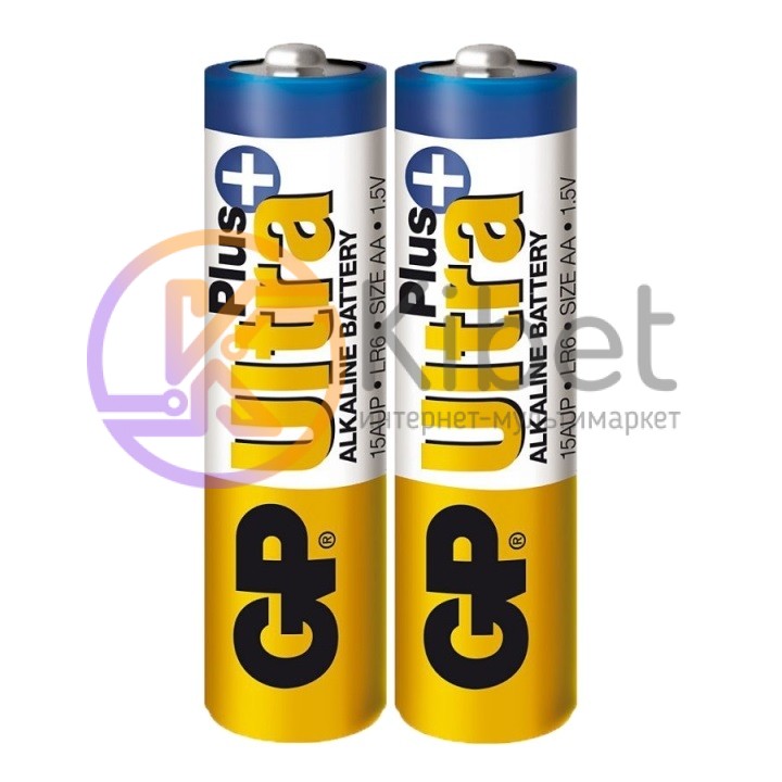 Батарейки AA, GP Ultra Plus, щелочные, 2 шт, 1.5V, Shrink (GP15AUP-2S2)