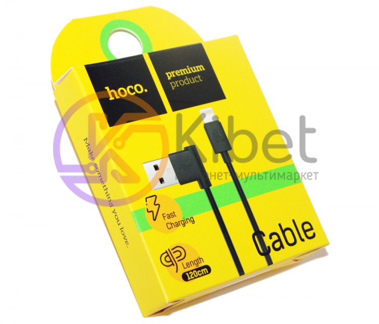 Кабель USB - Lightning, Hoco L Shape Lightning 2.1A UPL11, 1.2м, Black