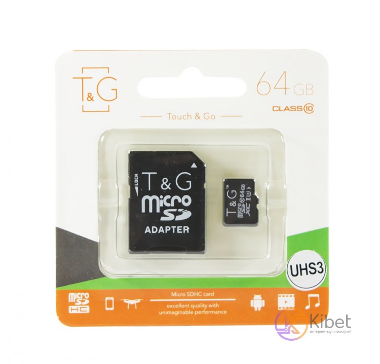 Карта памяти microSDXC, 64Gb, Class10 UHS-1, T G, SD адаптер (TTG-64GBSDU3CL10-0