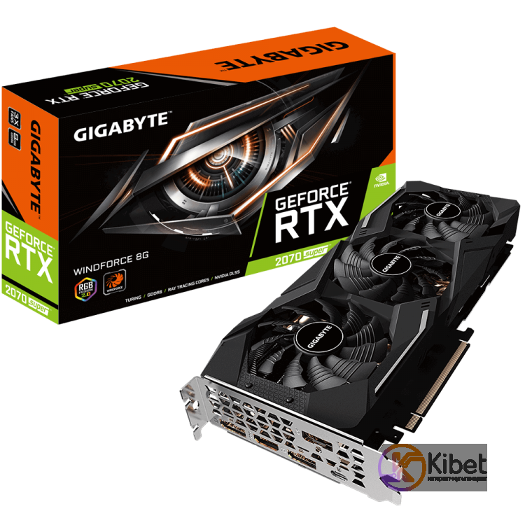 Видеокарта GeForce RTX 2070 SUPER, Gigabyte, WINDFORCE, 8Gb DDR6, 256-bit, HDMI