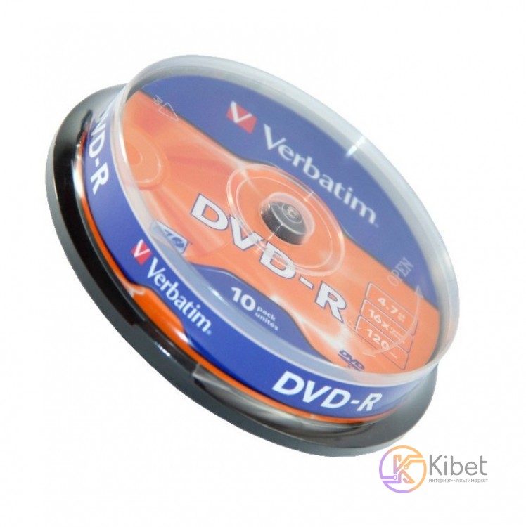 Диск DVD-R 10 Verbatim, 4.7Gb, 16x, Matt Silver, Cake Box (43523)
