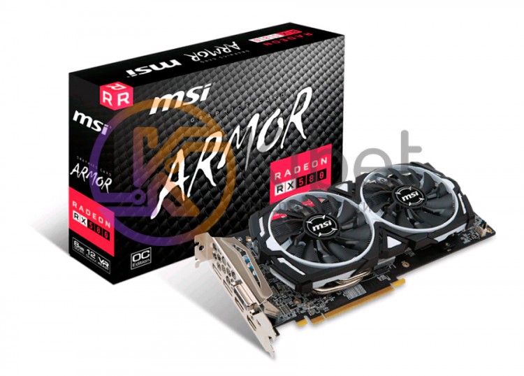 Видеокарта Radeon RX 580, MSI, ARMOR OC, 8Gb DDR5, 256-bit, DVI 2xHDMI 2xDP, 136