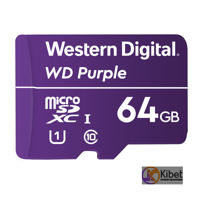 Карта памяти microSDXC, 64Gb, Class10 UHS-I U1, Western Digital Purple, без адап