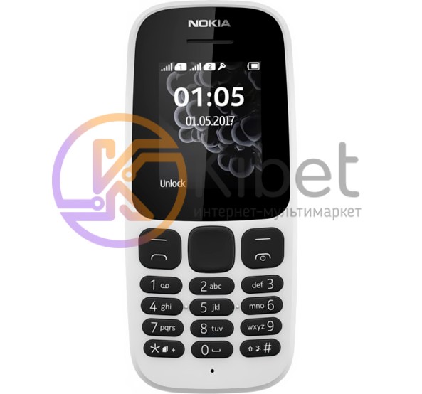 Мобильный телефон Nokia 105 White DUOS, 2 MicroSim, 1.8' (128х128) TFT, no Cam,