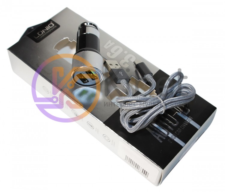 Автомобильное зарядное устройство LDNIO, Black, 2xUSB, 3.64A, кабель USB - Mic