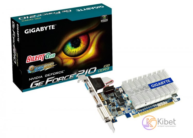Видеокарта GeForce 210, Gigabyte, 1Gb DDR3, 64-bit, VGA DVI HDMI, 520 1200MHz, S