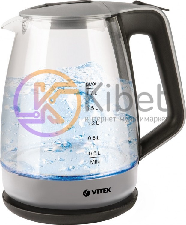 Чайник Vitek VT-7042 Black, 2200W, 1.7 л, дисковый, индикатор работы, индикатор
