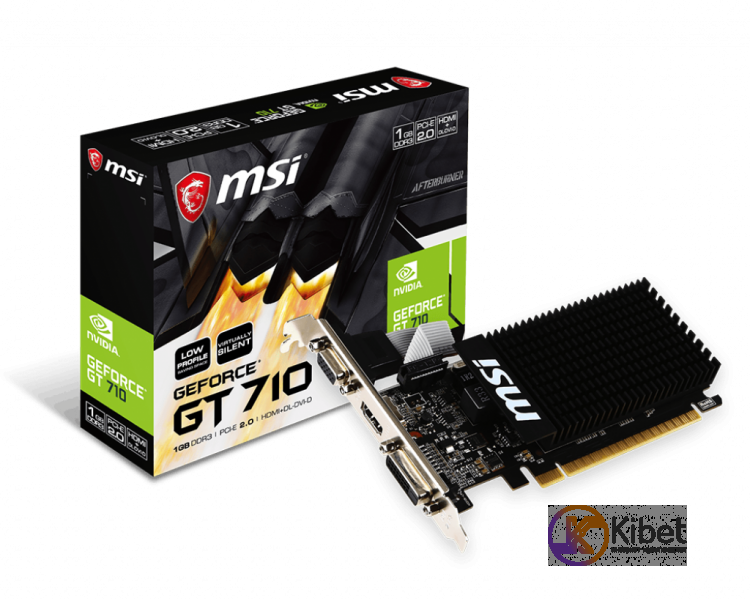 Видеокарта GeForce GT710, MSI, 1Gb DDR3, 64-bit, VGA DVI HDMI, 954 1600MHz, Sile