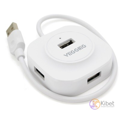 Концентратор USB 2.0 VEGGIEG 4 порта, 480Mbts, питание от USB, White, 0,3m, Box