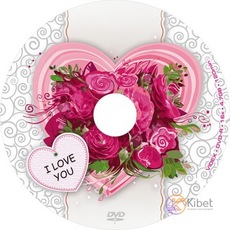 Диск DVD-R 10 Videx 'I Love You', 4.7Gb, 16x, Bulk Box
