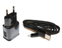 Сетевое зарядное устройство Voltex, Black, 1xUSB, 5V 2A + кабель microUSB плет
