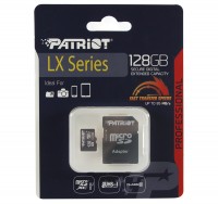 Карта памяти microSDXC, 128Gb, Class10, Patriot, SD адаптер (PSF128GMCSDXC10)