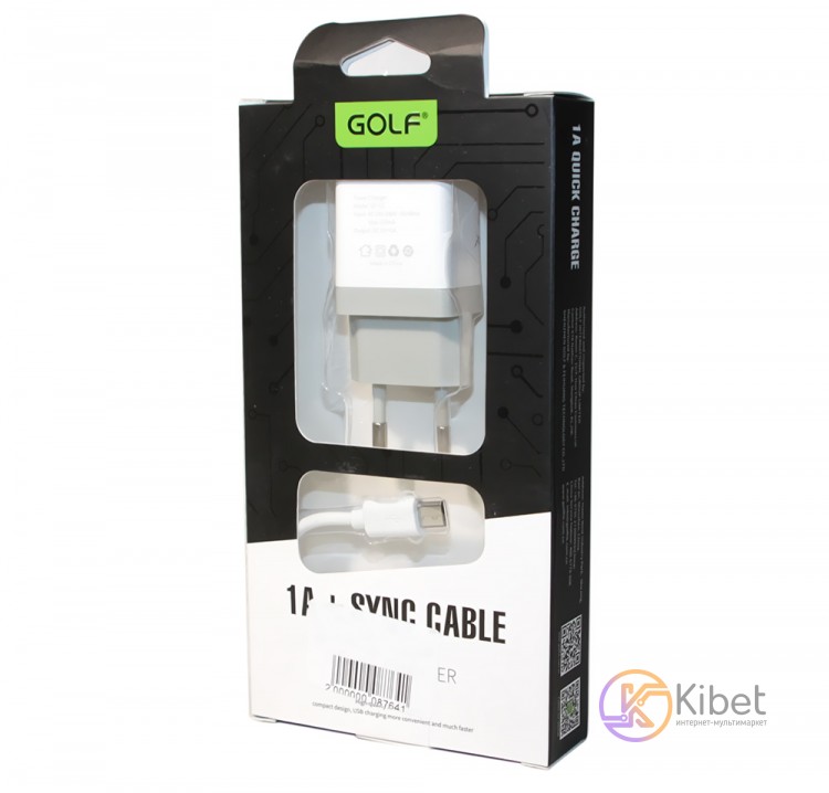 Сетевое зарядное устройство Golf, White, 1xUSB, 1A, кабель USB - Micro USB (GF