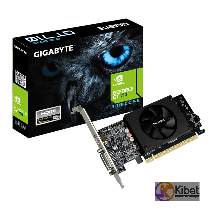 Видеокарта GeForce GT710, Gigabyte, 2Gb GDDR5, 64-bit, DVI HDMI, 954 5010MHz, Lo