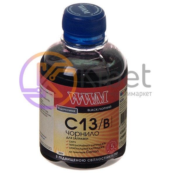 Чернила WWM Canon CLI-426Bk 521Bk, Black, 200 г, с повышенной светостойкостью (C