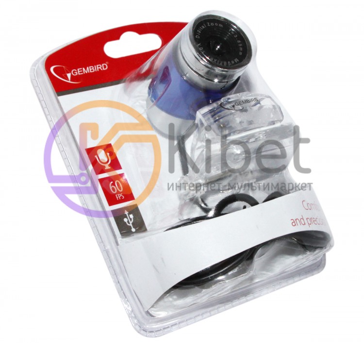 Web камера Gembird CAM100U-B Silver Blue, 0.3 Mpx, 640x480, USB 2.0, встроенный
