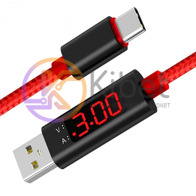 Кабель USB - USB Type-C, ExtraDigital, Red, 1 м, LCD дисплей (KBU1735)