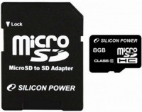 Карта памяти microSDHC, 8Gb, Class10, Silicon Power, SD адаптер (SP008GBSTH010V1