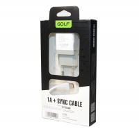 Сетевое зарядное устройство Golf, White, 1xUSB, 1A, кабель USB - Type-C (GF-U1