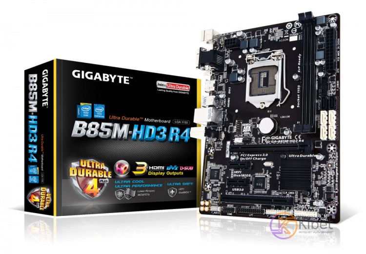 Материнская плата 1150 (B85) Gigabyte GA-B85M-HD3 R4, B85, 2xDDR3, Int.Video(CPU