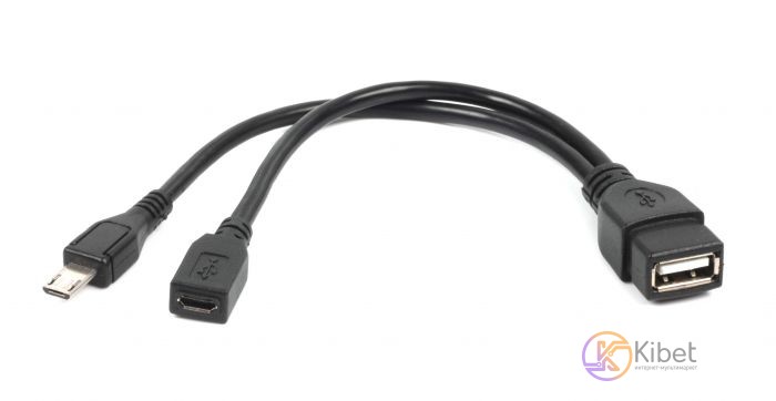 Кабель USB - micro USB 0.15 м Cablexpert Black, AM + Micro BM + Micro AM (A-OTG-