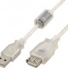Кабель-удлинитель USB 4.5 м Cablexpert White, золоченные контакты, с ферритовым