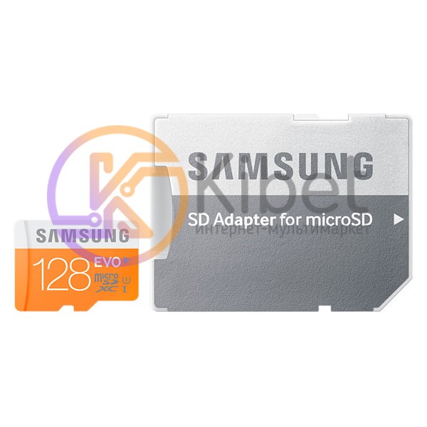Карта памяти microSDXC, 128Gb, Class10 UHS-I, Samsung EVO, SD адаптер (MB-MP128D