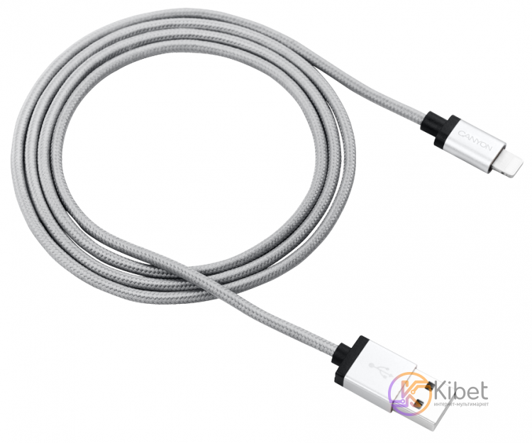 Кабель USB - Lightning 1 м Canyon Grey, 2.4A, Apple MFi стандарт (CNS-MFIC3DG)