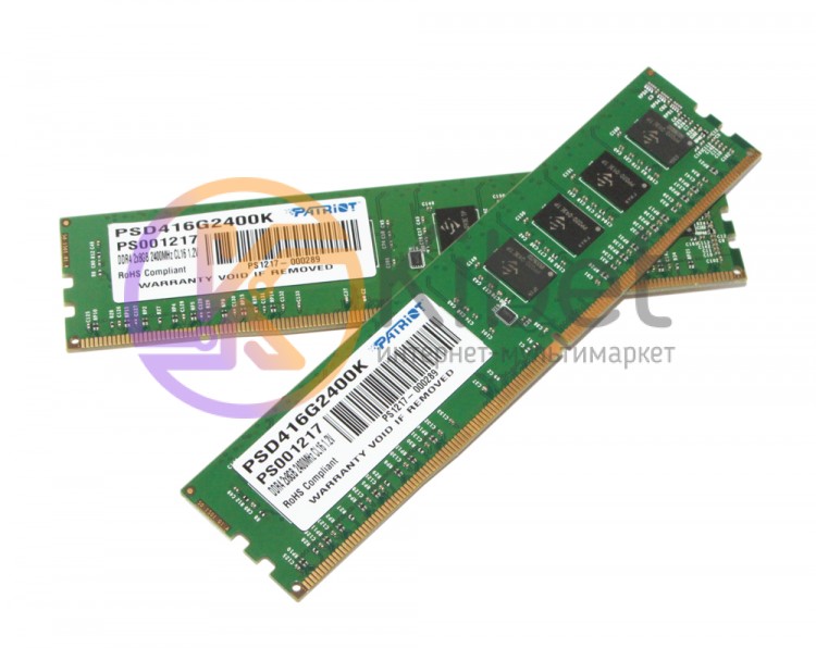 Модуль памяти 8Gb x 2 (16Gb Kit) DDR4, 2400 MHz, Patriot, 16-16-16-36, 1.2V (PSD