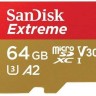 Карта памяти microSDXC, 64Gb, Class10 UHS-I U3 V30 A2, SanDisk Extreme for Mobil