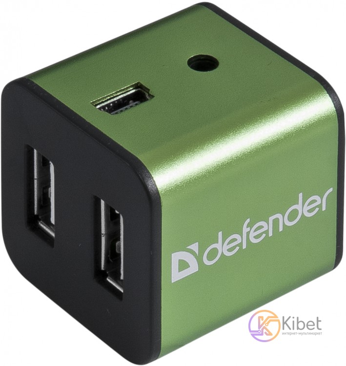 Концентратор USB 2.0 Defender Quadro Iron, Black Green, 4 x USB 2.0, 0,8 м (8350