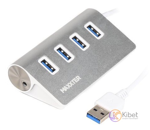 Концентратор USB 3.0 Maxxter HU3A-4P-01 USB 3.0, 4 порта, металл, серебристый