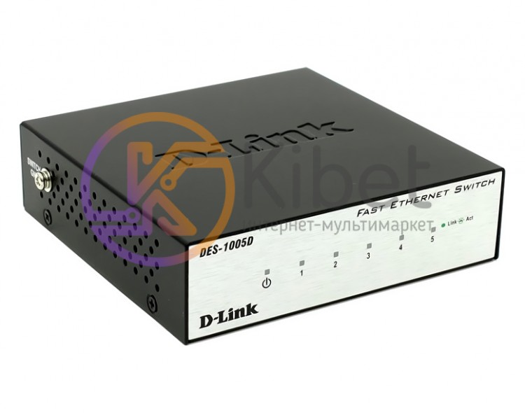 Коммутатор D-Link DES-1005D, 5x10 100 Mb s, металлический корпус, неуправляемый