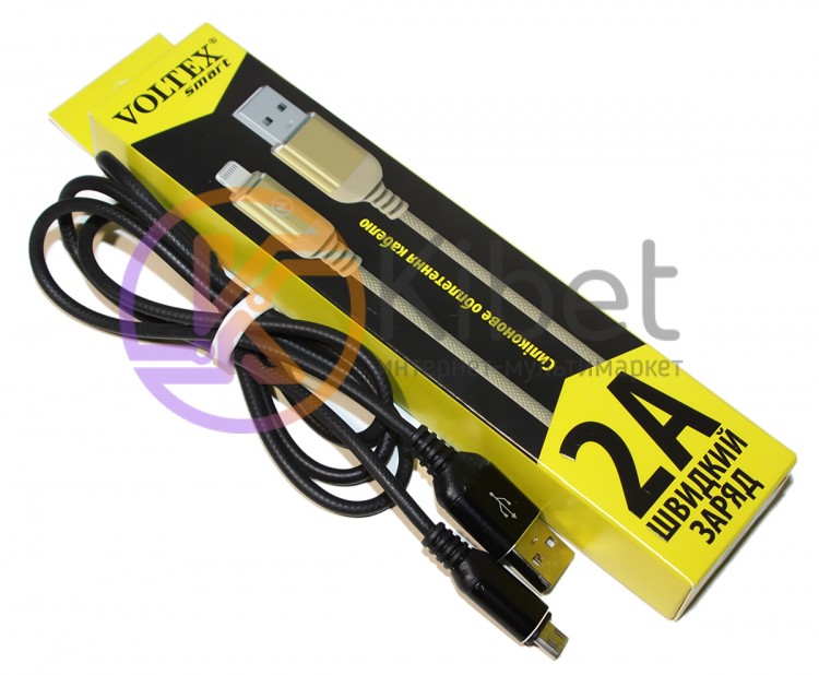 Кабель USB - microUSB, Black, 1 м, Voltex Rubber, 2A