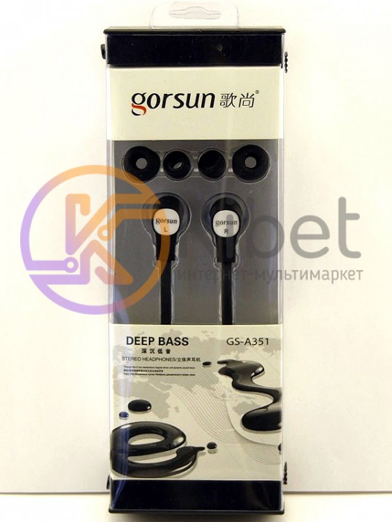 Наушники Gorsun GS-A351 Black, Mini jack (3.5 мм), вакуумные, кабель 1.2 м