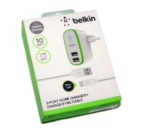 Сетевое зарядное устройство Belkin, White, 2xUSB, 2.1A, кабель USB - microUSB