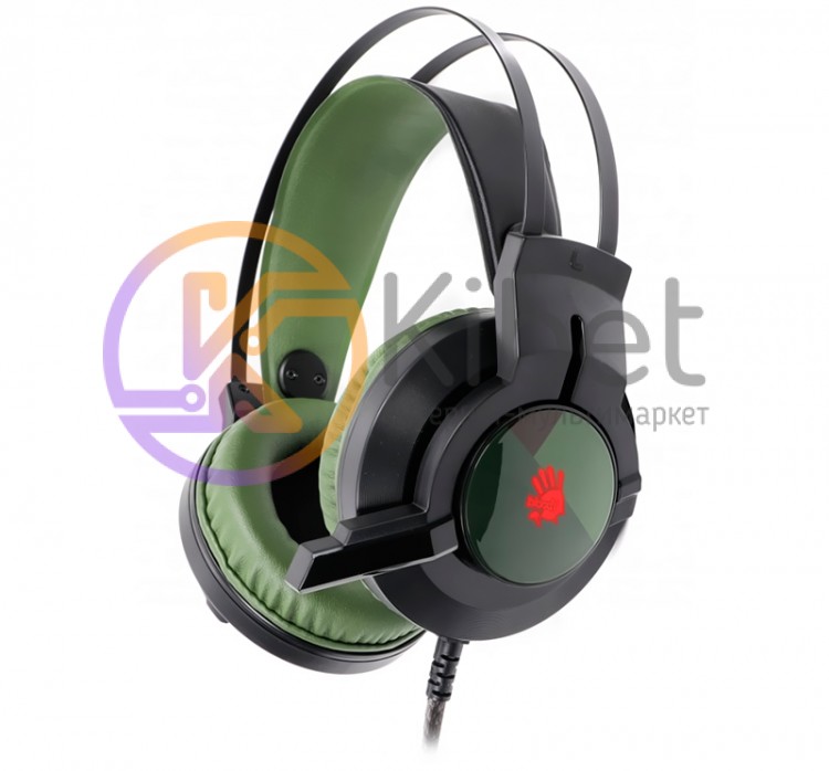 Наушники A4Tech J437 Bloody, Army Green, USB, игровые с микрофоном, поддержка зв