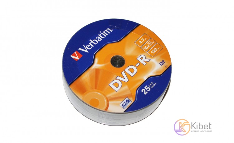 Диск DVD-R 25 Verbatim, 4.7Gb, 16x, Wrap (43808)