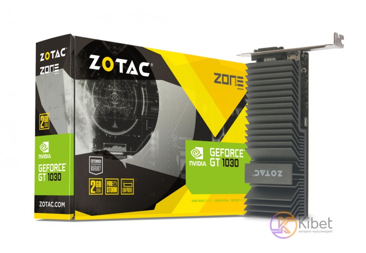 Видеокарта GeForce GT1030, Zotac, Zone Edition, 2Gb DDR5, 64-bit, DVI HDMI, 1227