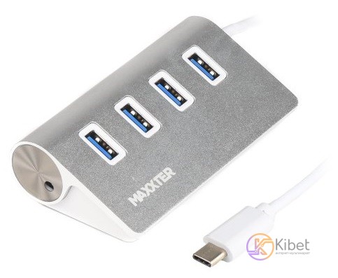 Концентратор Type-C Maxxter HU3С-4P-01 USB 3.0, 4 порта, металл, серебристый, по
