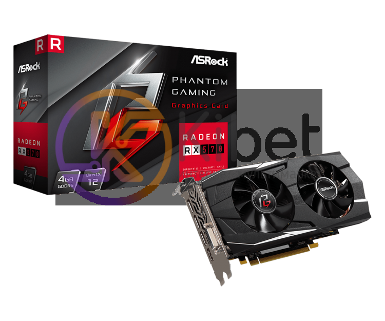 Видеокарта Radeon RX 570 OC, ASRock, Phantom Gaming D, 4Gb DDR5, 256-bit, DVI HD
