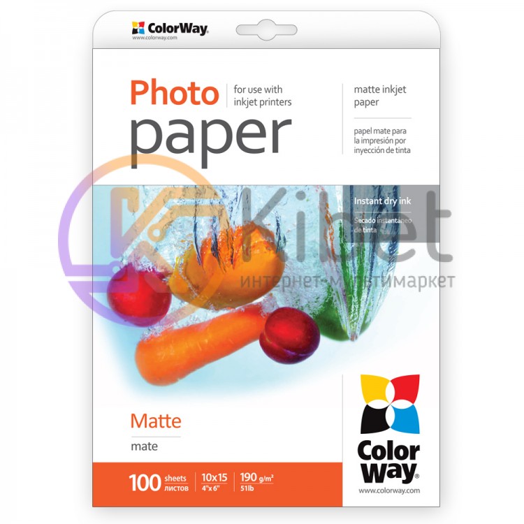 Фотобумага ColorWay, матовая, A6 (10x15), 190 г м?, 100 л (PM1901004R)