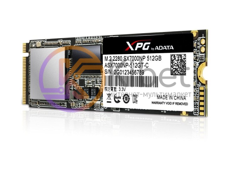 Твердотельный накопитель M.2 512Gb, A-Data XPG SX7000, PCI-E 4x, TLC 3D V-NAND,