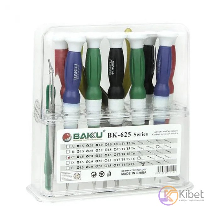 Набор инструментов Bakku BK-625, 8 отверток, скребок, лопатка, ножницы