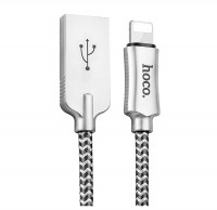 Кабель USB - Lightning, Hoco Zinc Alloy Knitted 1.2M 2.1A U10, Silver