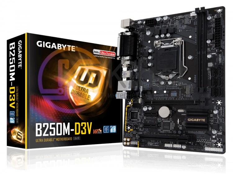 Материнская плата 1151 (B250) Gigabyte GA-B250M-D3V, B250, 2xDDR4, Int.Video(CPU