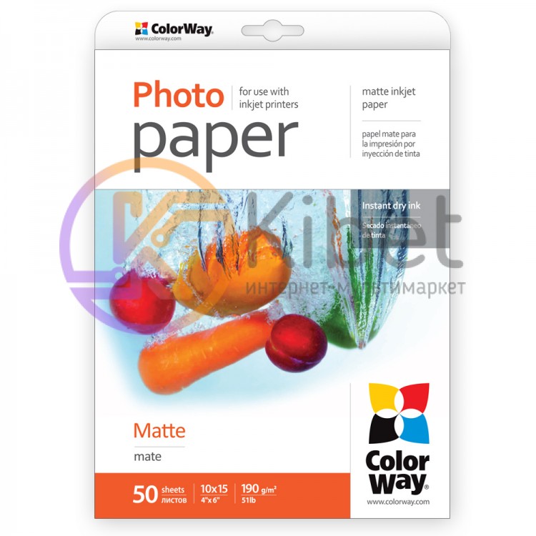 Фотобумага ColorWay, матовая, A6 (10x15), 190 г м?, 50 л (PM1900504R)