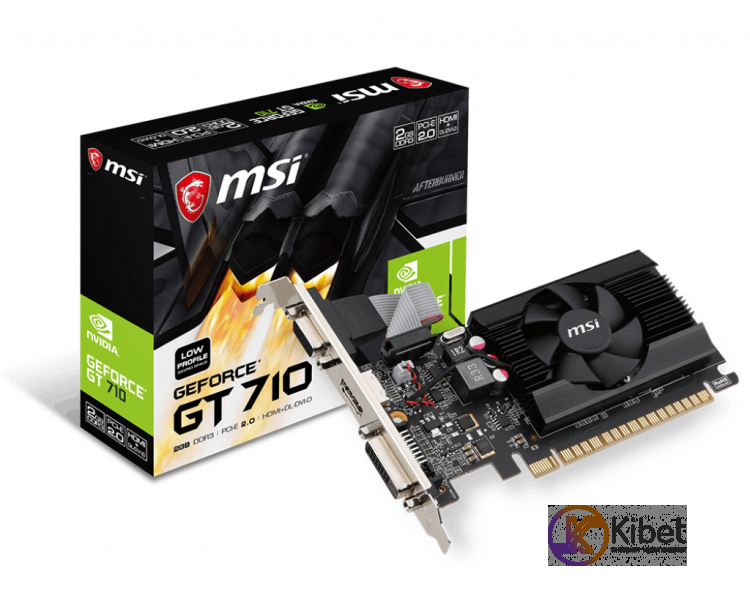 Видеокарта GeForce GT710, MSI, 2Gb DDR3, 64-bit, VGA DVI HDMI, 954 1600MHz, Low