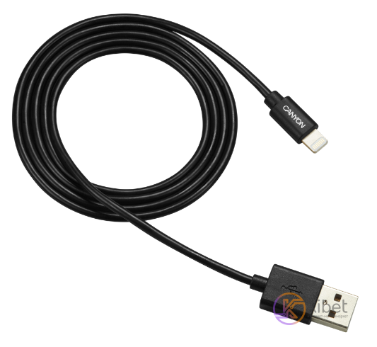 Кабель USB - Lightning, Canyon MFI-1, Black, 1 м, 2.4A, Apple MFi стандарт (CN
