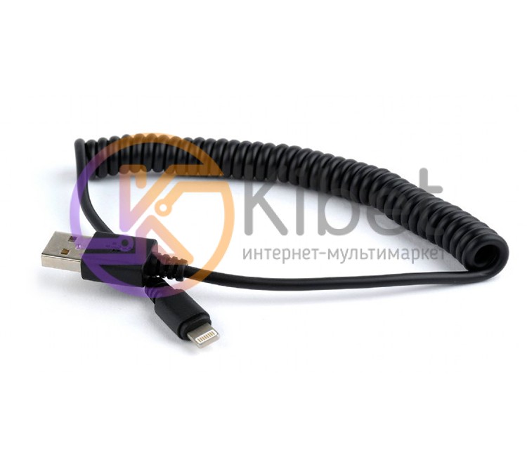 Кабель USB - Lightning 1.5 м Cablexpert Black, cпиральный (CC-LMAM-1.5M)